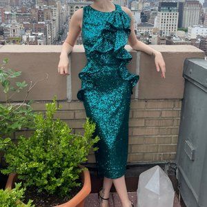 [NWT] BADGLEY MISCHKA Sequin Ruffle Cocktail Dress